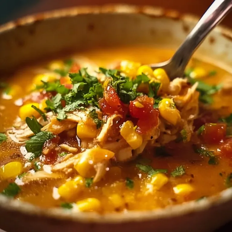 Bowl of Mexican Street Corn White Chicken Chili with corn and chicken toppings
