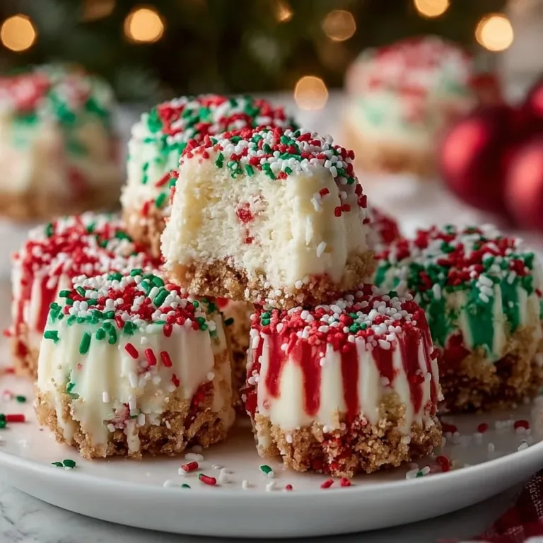 Delicious no-bake Christmas cheesecake bites arranged on a holiday platter