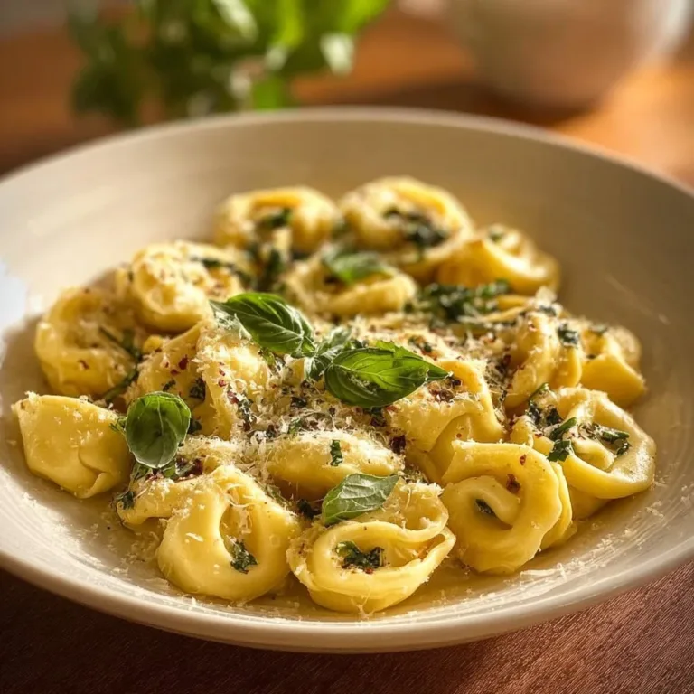 Delicious rich Italian creamy tortellini topped with parmesan cheese