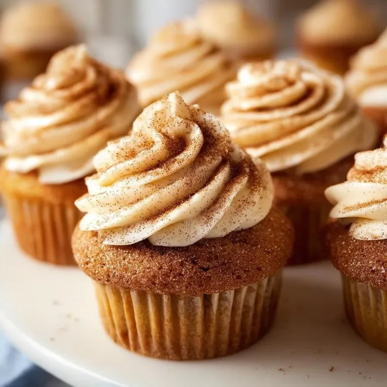 Delicious snickerdoodle cupcakes topped with cinnamon sugar and creamy frosting.