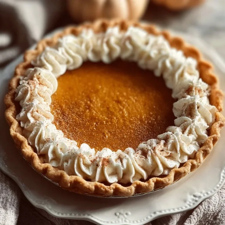 Delicious spiced creamy baked pumpkin pie served on a rustic table
