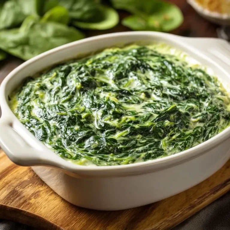 Delicious stovetop creamed spinach served as a perfect side dish.
