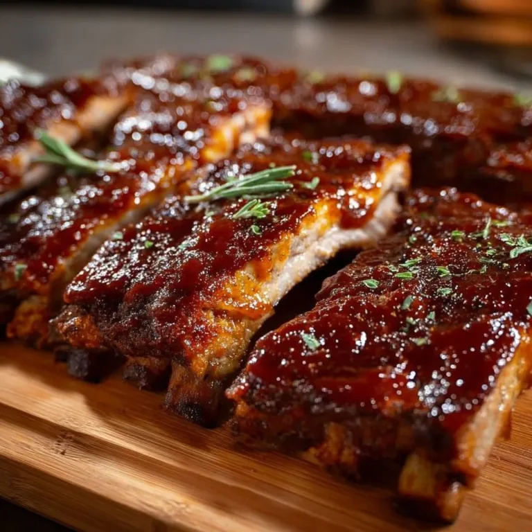 Sweet-tangy beer-braised baby back ribs ready to serve