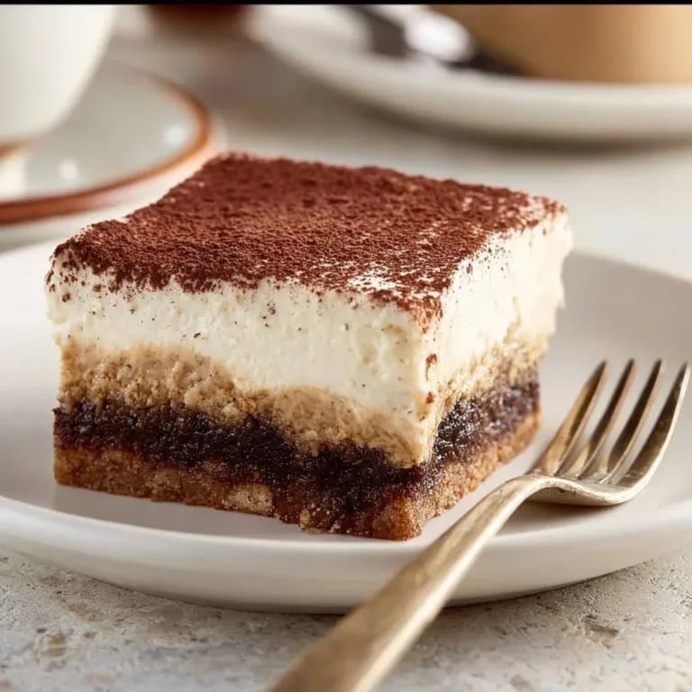 Delicious tiramisu brownies with coffee and chocolate layers on a plate