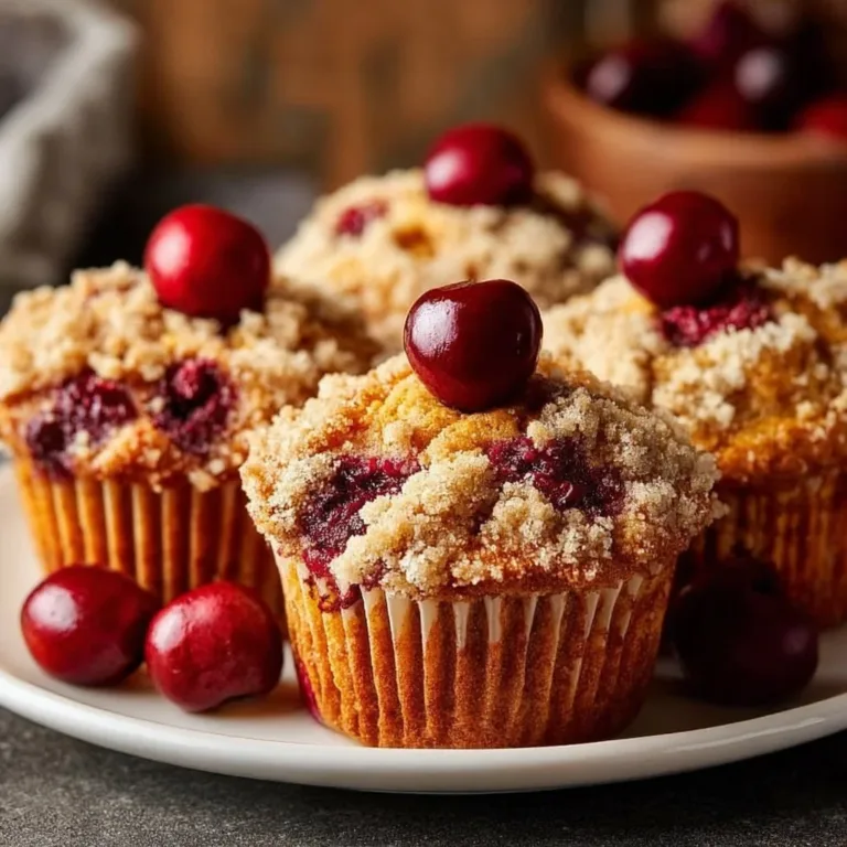 Ultimate cherry cobbler muffins with a crumbly topping and fresh cherries
