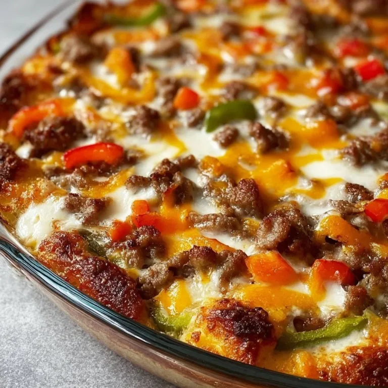 Ultimate Philly Cheese Steak Casserole served in a dish