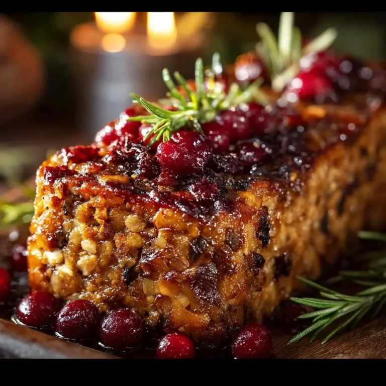 Vegan Christmas nut roast served with festive garnishes