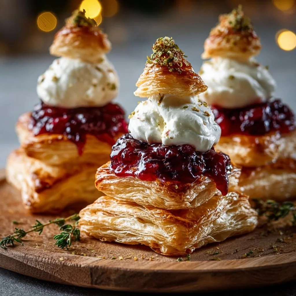 Puff Pastry Trees with Burrata & Cranberry Glaze