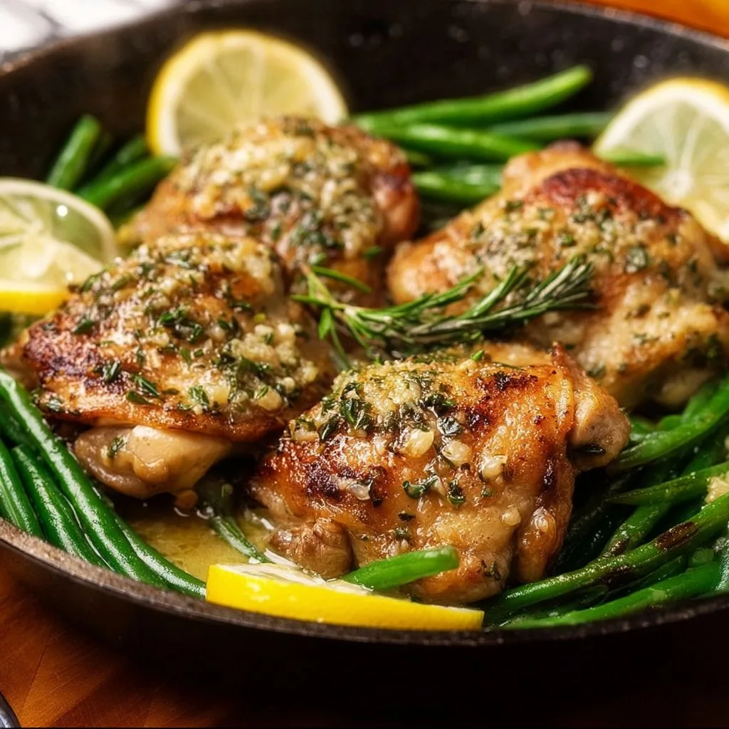 Lemon Garlic Butter Thighs And Green Beans Skillet