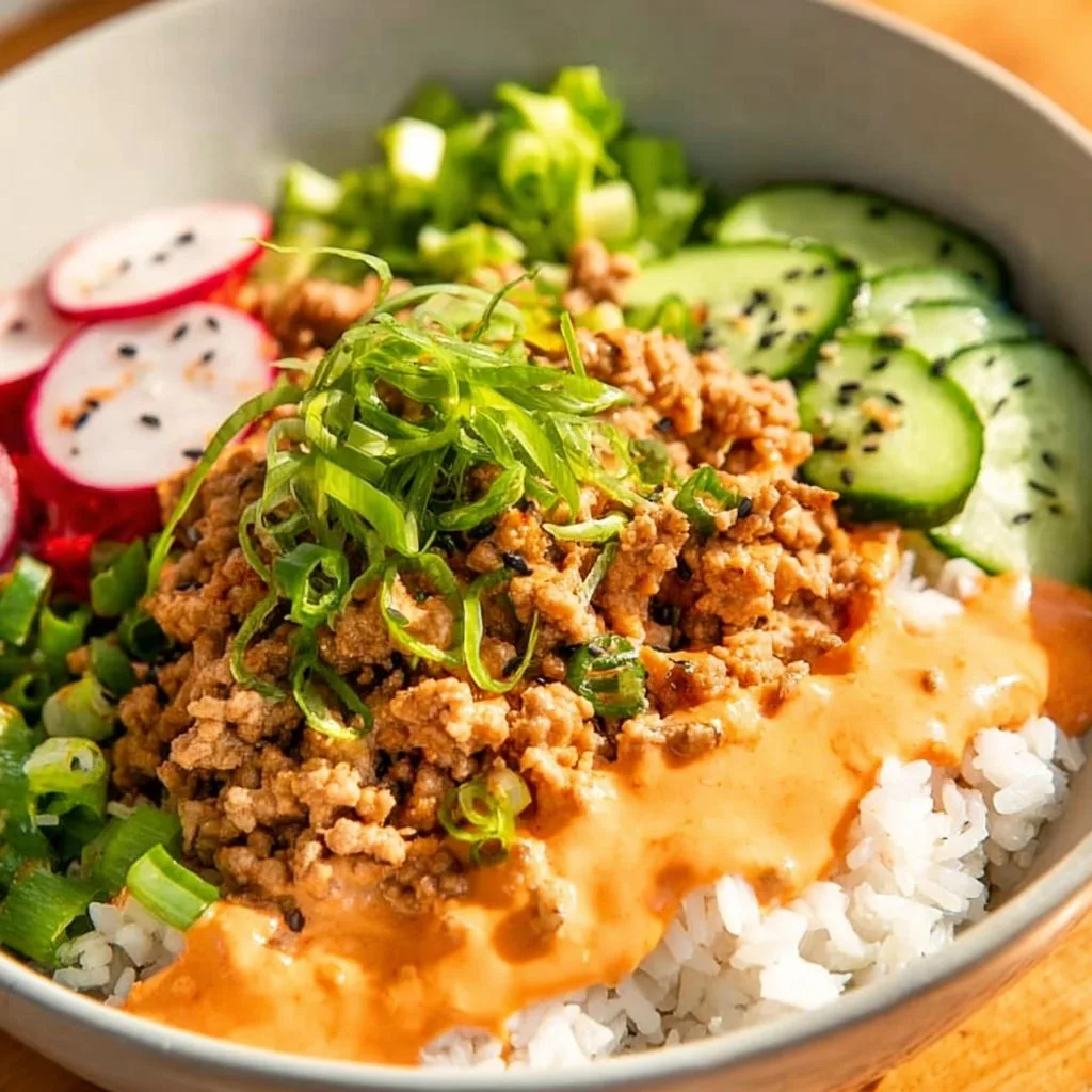 Ground Turkey Rice Bowls with Bang Bang Sauce