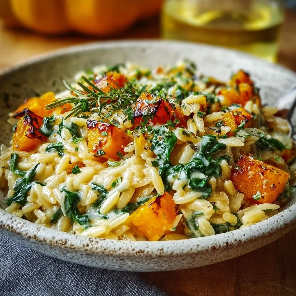 Creamy Orzo with Roasted Butternut Squash and Spinach