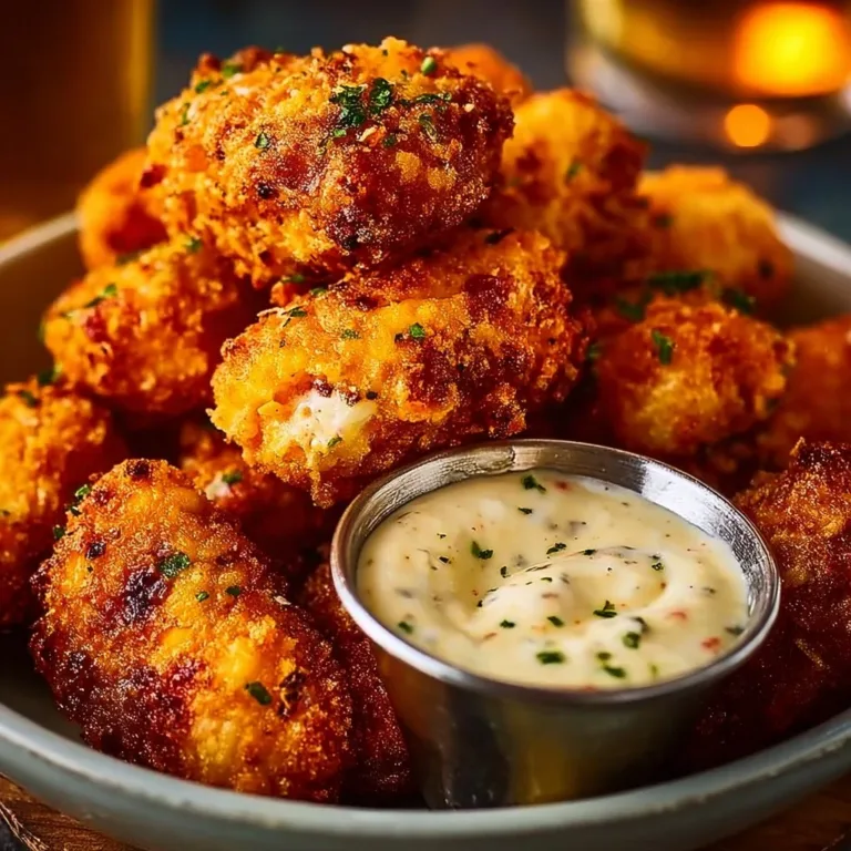 Cheesy jalapeño ranch chicken poppers served with a creamy dipping sauce.