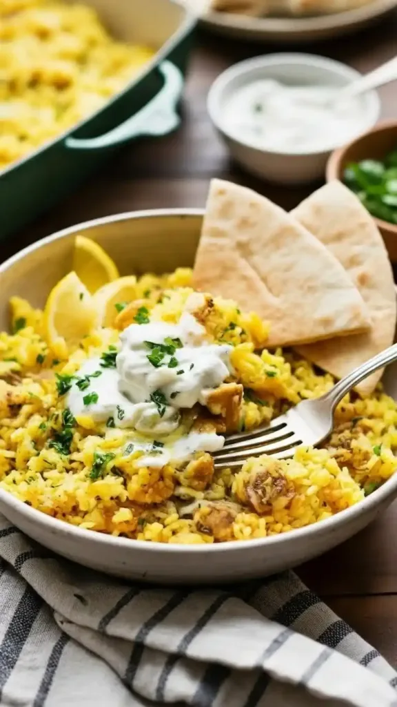 Chicken Tzatziki and Rice serving