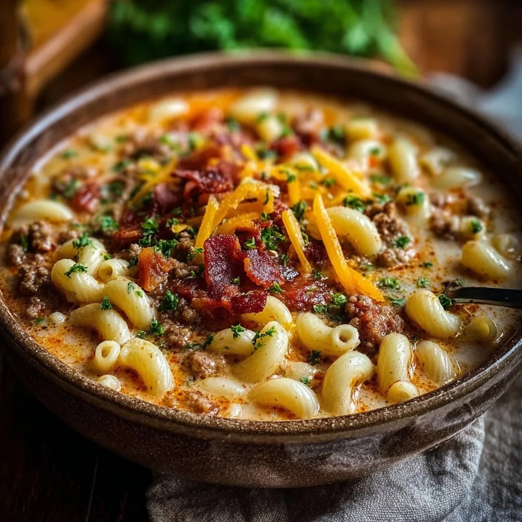 Mac & Cheese Burger Soup