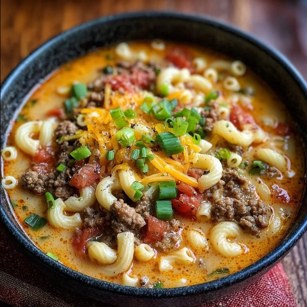 Mac & Cheese Burger Soup