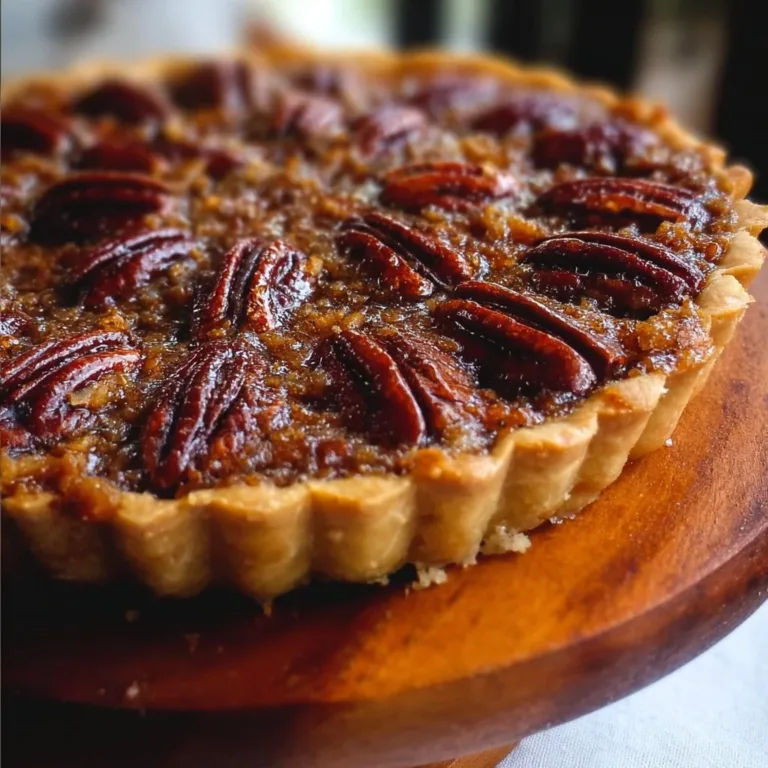 Delicious Southern pecan pie served on a rustic wooden table