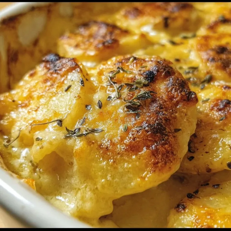 Delicious Three-Cheese Au Gratin Potatoes in a cheesy, creamy dish