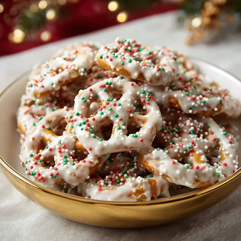 Delicious white chocolate pretzels drizzled with sweet chocolate.