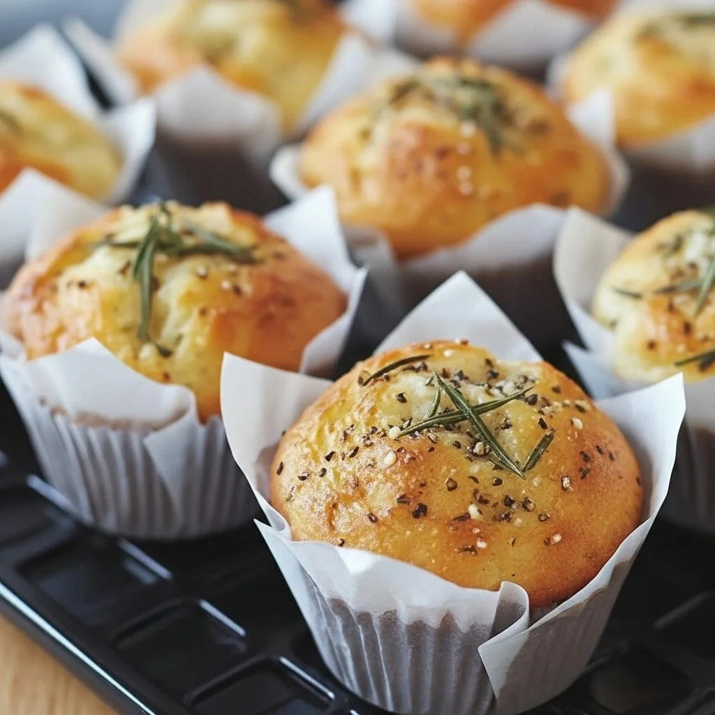 Easy Garlic Rosemary Focaccia Muffins