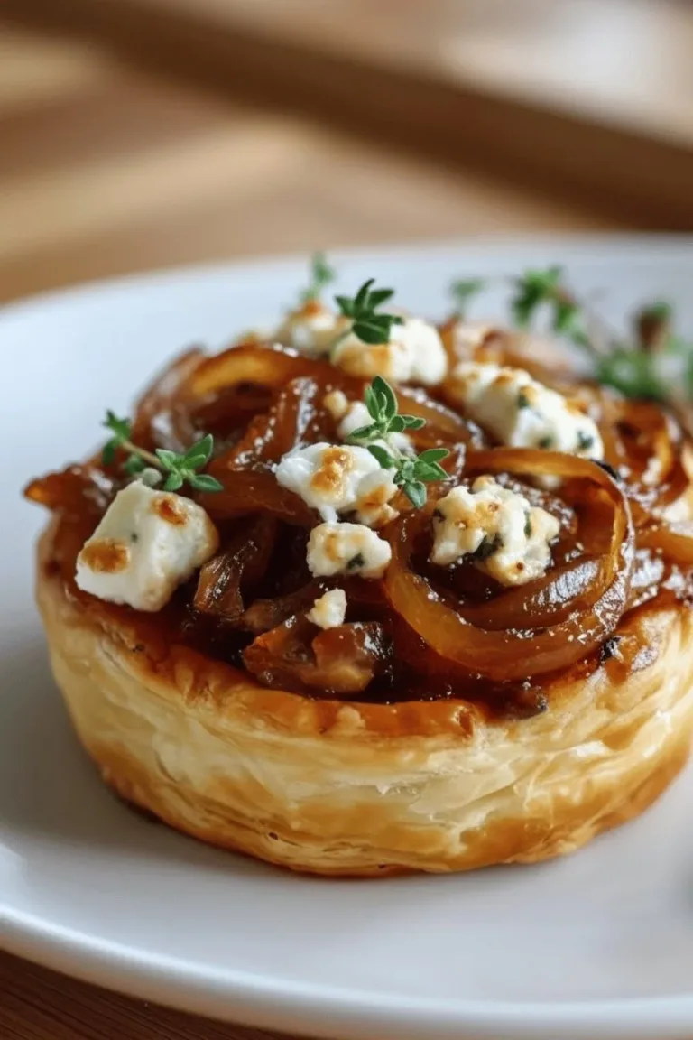 Caramelized onion and goat cheese tarts on a serving platter