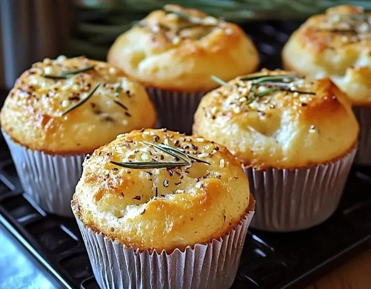 Easy Garlic Rosemary Focaccia Muffins