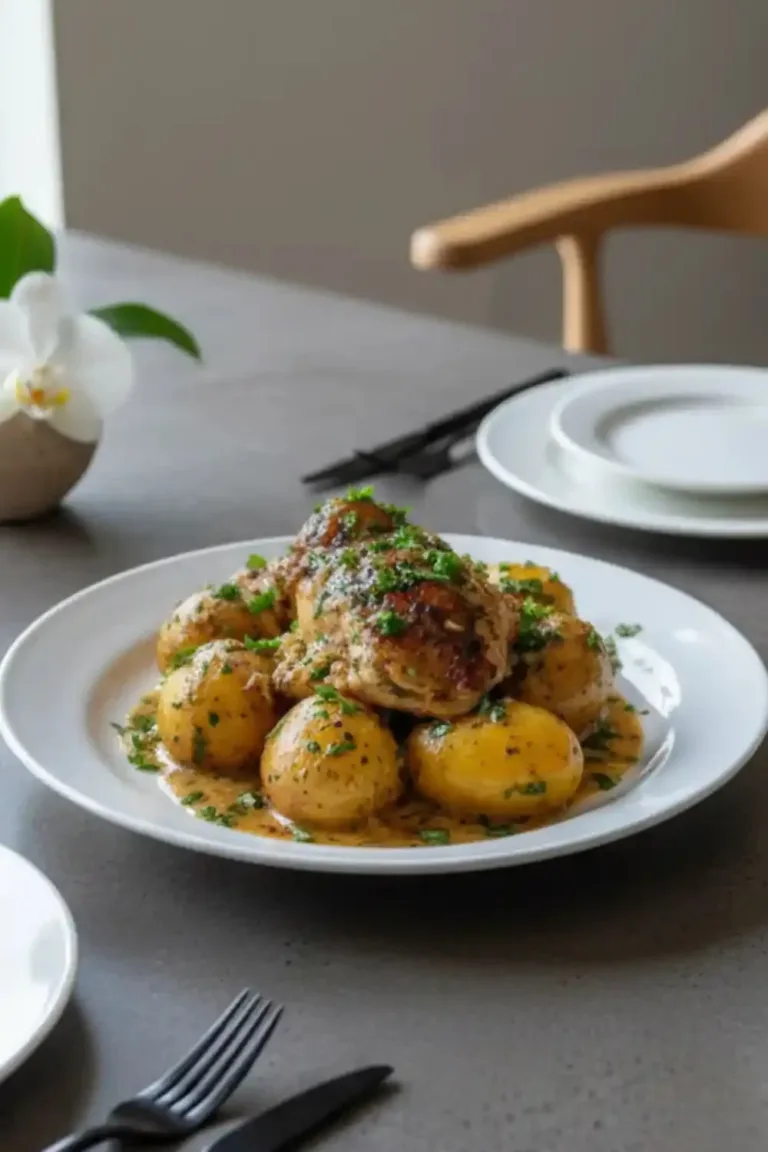 Delicious Garlic Parmesan Crockpot Chicken served with herbs