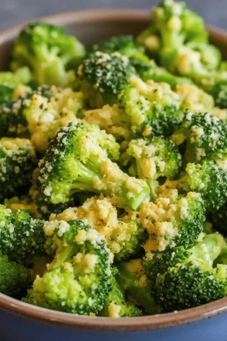 Plate of Garlic Parmesan Broccoli garnished and ready to serve