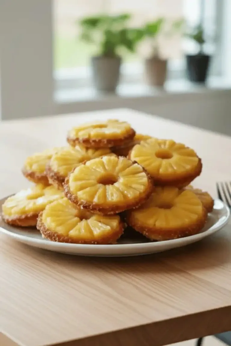 Pineapple Upside Down Sugar Cookies on a rustic wooden table