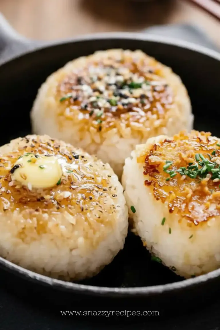 Delicious grilled rice balls served on a plate, perfect for snacking.