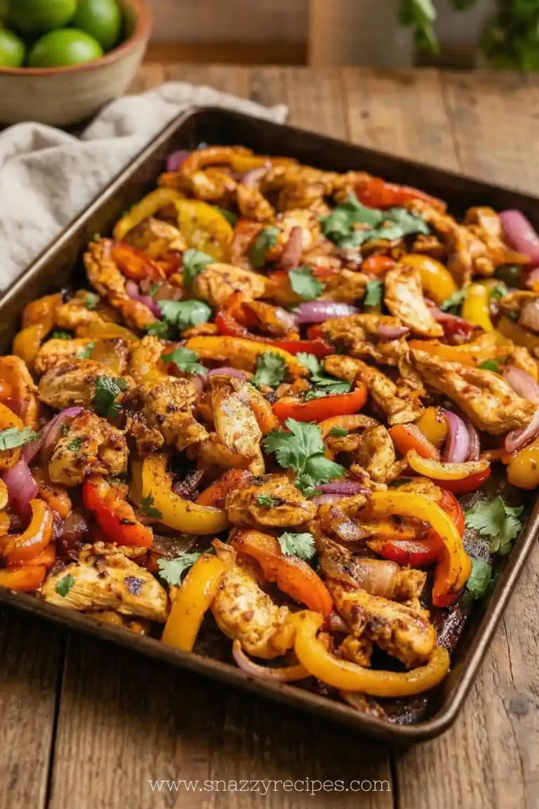 Delicious sheet pan chicken fajitas with colorful peppers and onions