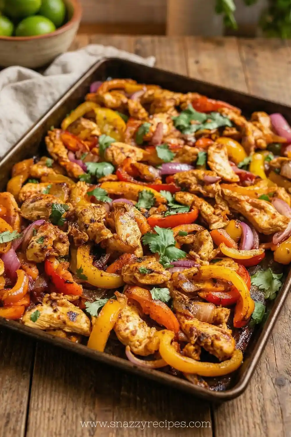 Delicious sheet pan chicken fajitas with colorful peppers and onions