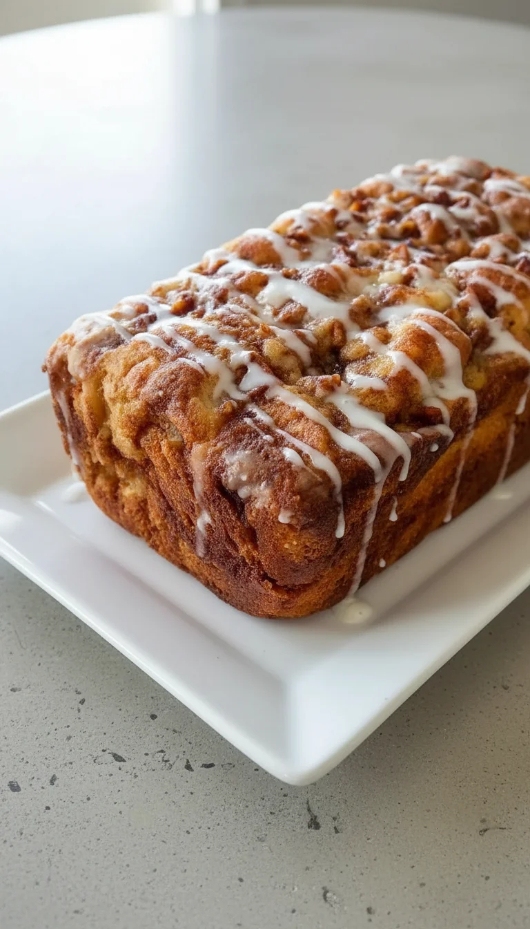 Delicious apple cinnamon loaf cake with slices on a wooden table