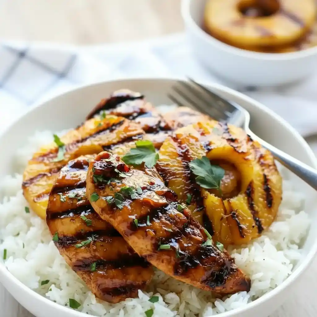 Hawaiian Chicken, Pineapple and Coconut Rice recipe card
