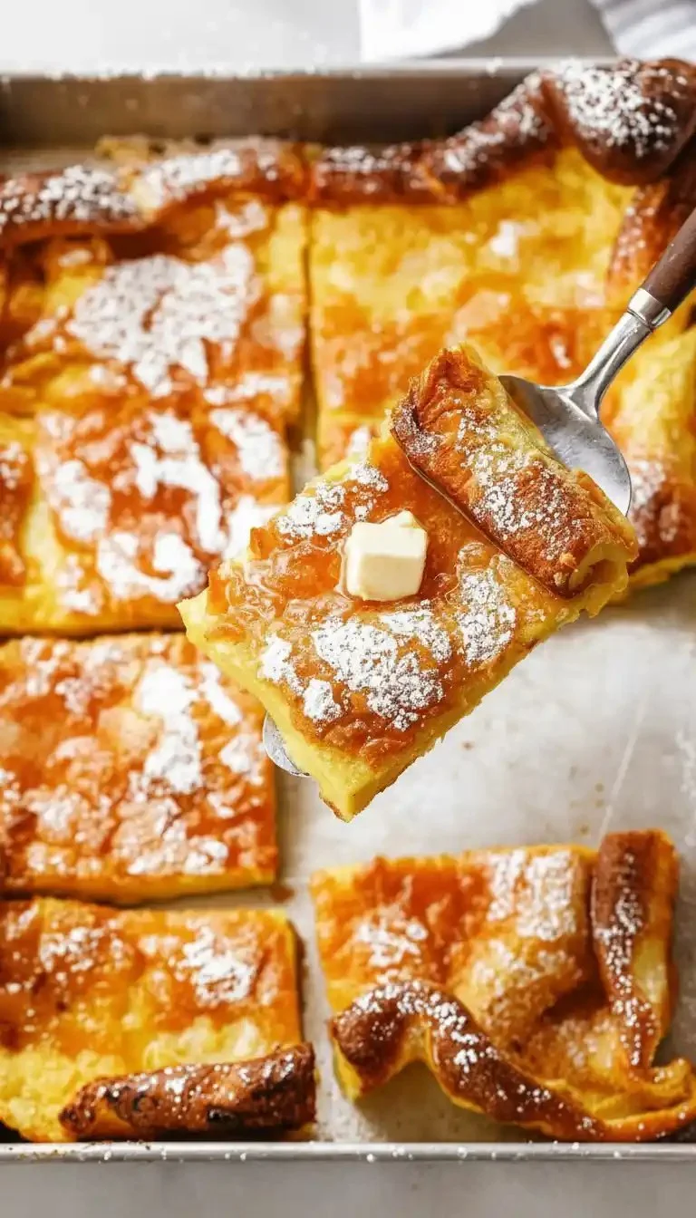 Delicious baked pancake served with syrup and fresh berries