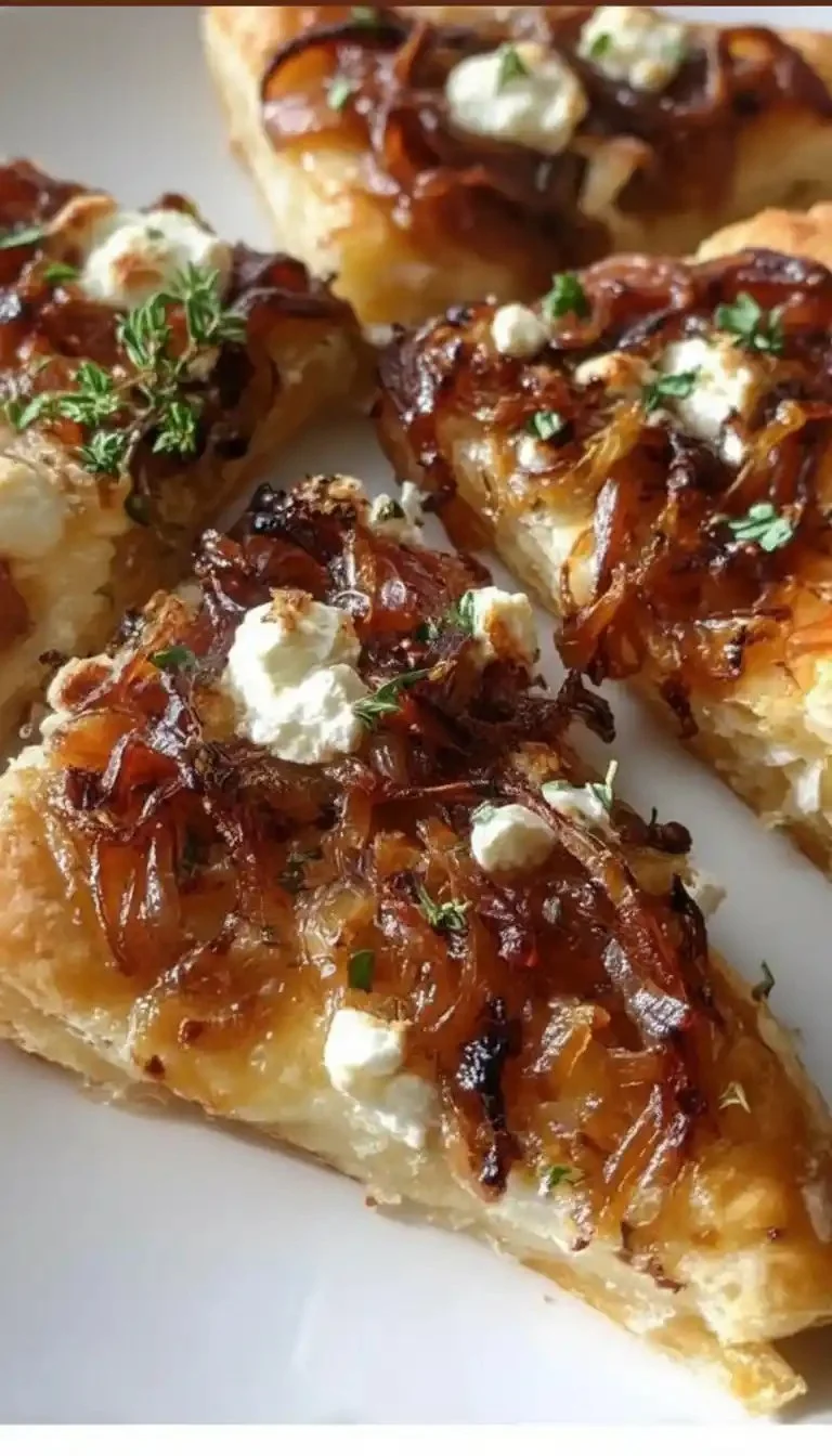 Caramelized onion and goat cheese tarts ready to serve