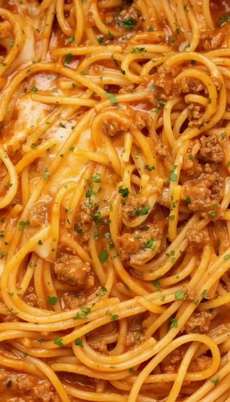 Delicious cheesy one pot spaghetti served in a bowl