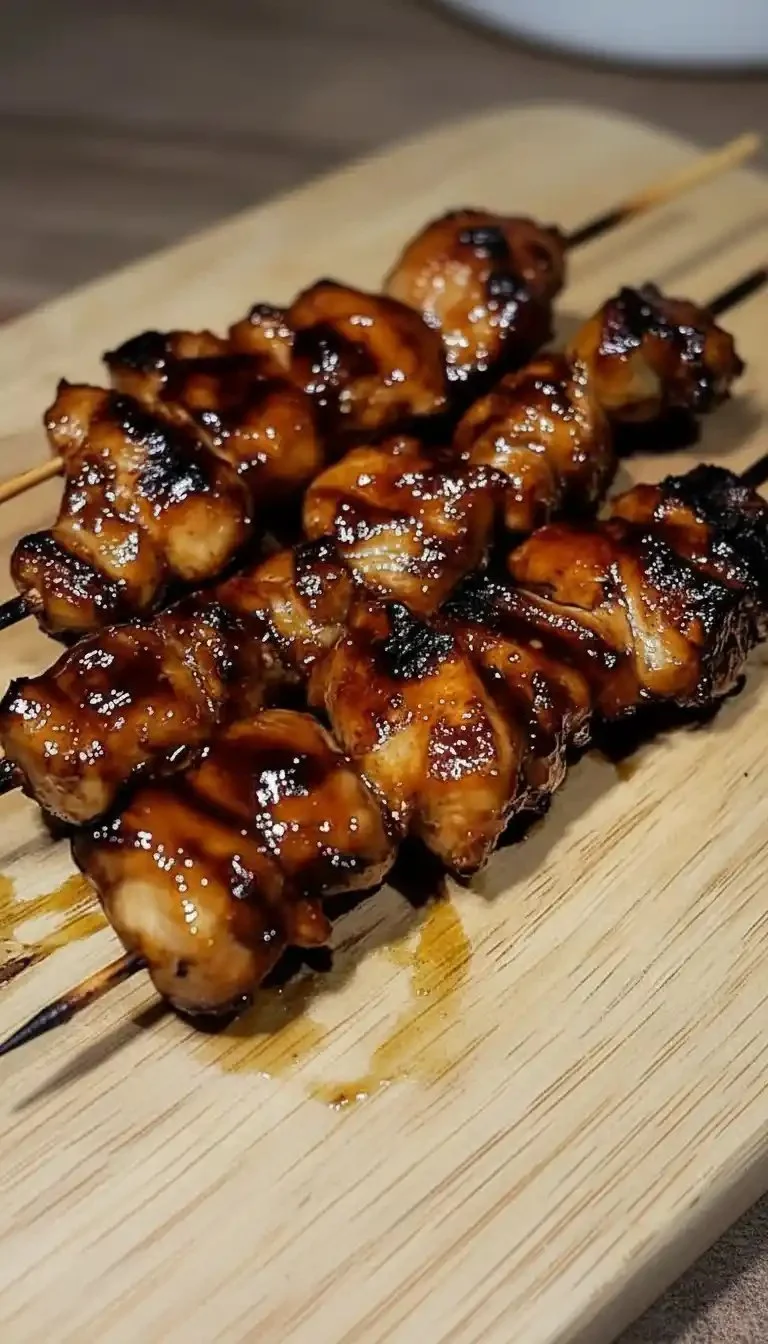 Delicious cozy grilled chicken yakitori skewers ready to serve.