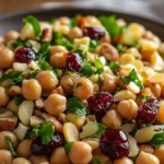Cranberry Walnut Chickpea Salad with Orange Vinaigrette in a bowl