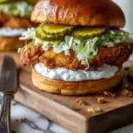 Crispy Dill Chicken Sandwich with fresh ingredients on a rustic table