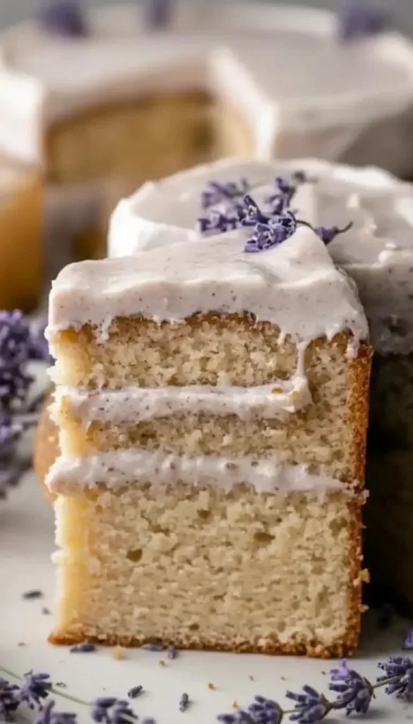 Heavenly London Fog Cake with Earl Grey and lavender twist displayed on a plate