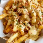 Delicious Louisiana Voodoo Fries topped with spicy sauces and seasonings