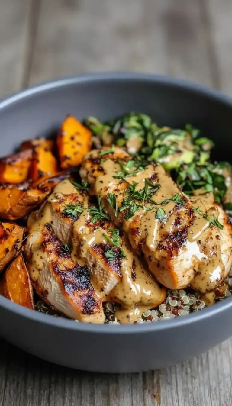 Maple Dijon Chicken & Sweet Potato Bowls