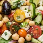 Fresh Mediterranean Salad with vegetables, olives, and feta cheese