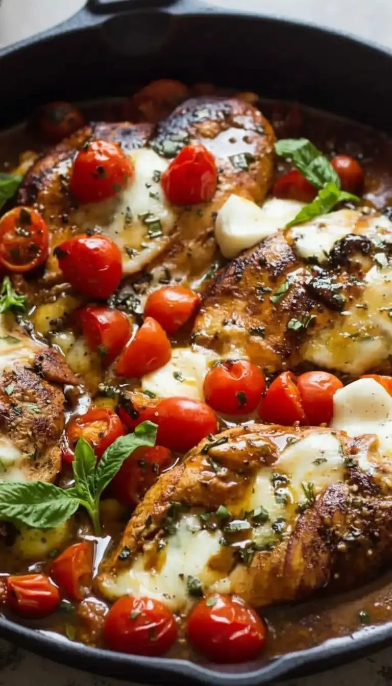 One-pan juicy chicken with balsamic sauce served on a plate