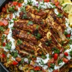 One Pot Chicken Shawarma Rice with spices and tender chicken