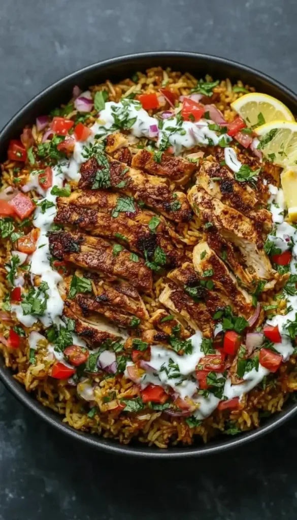One Pot Chicken Shawarma Rice with spices and tender chicken