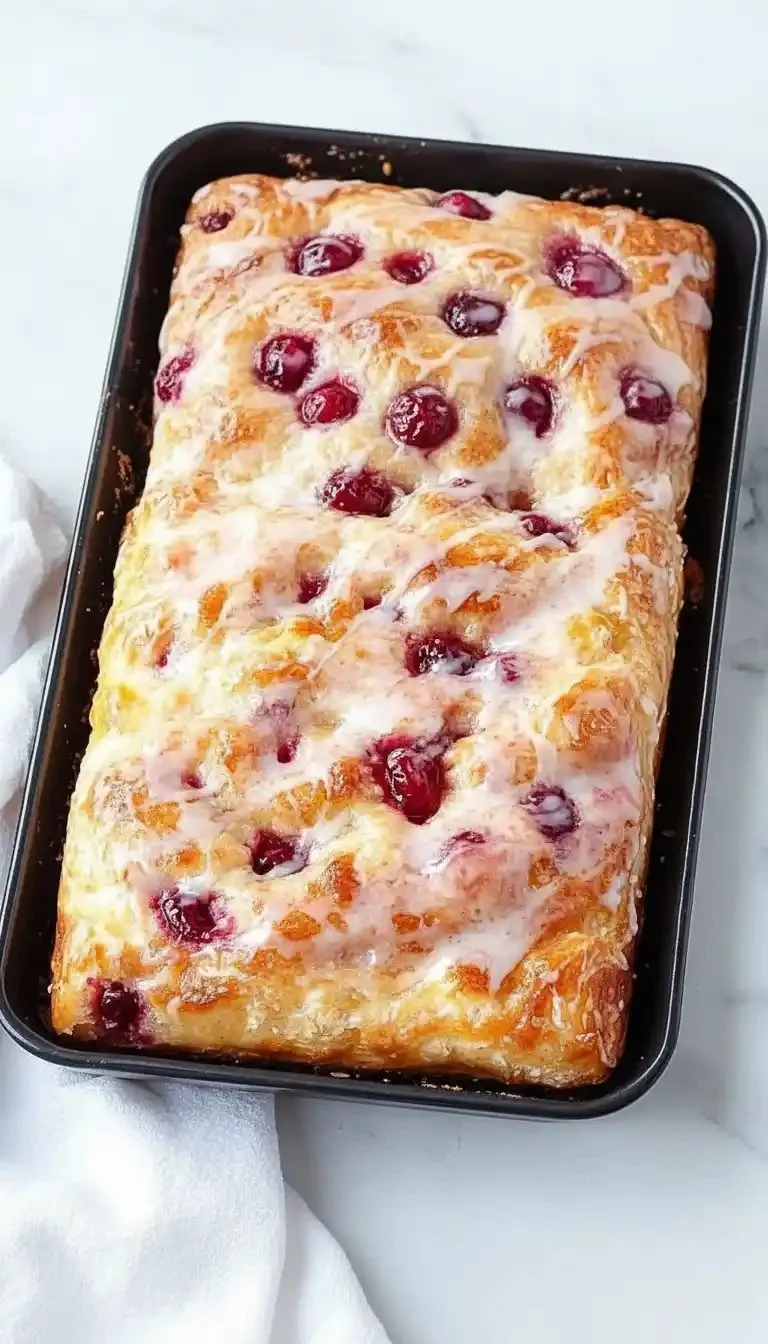 Delicious quick jam donut focaccia topped with fruit jam and powdered sugar