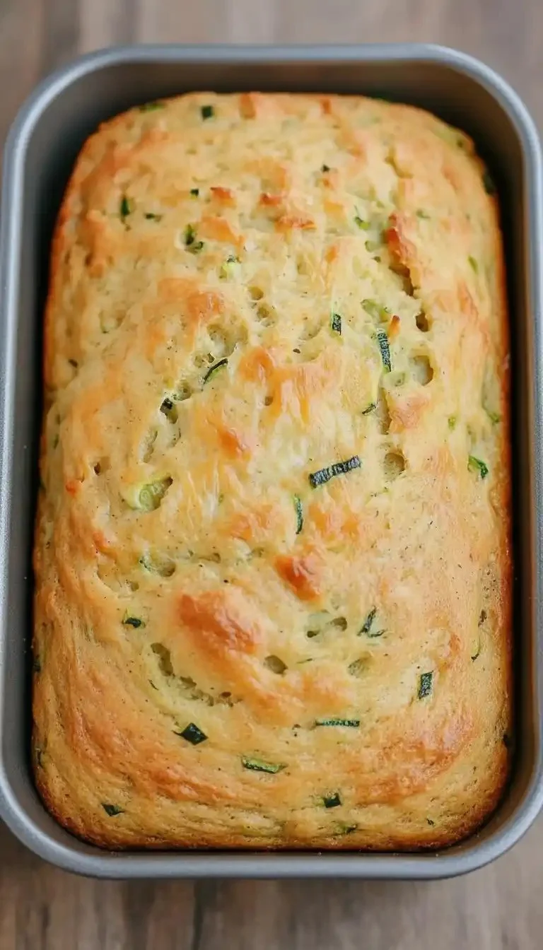 Baking savory zucchini quick bread on a wooden table