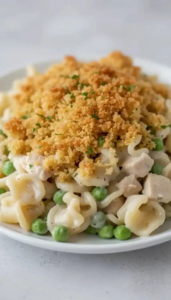 Delicious tuna casserole served in a baking dish, a comforting family meal.