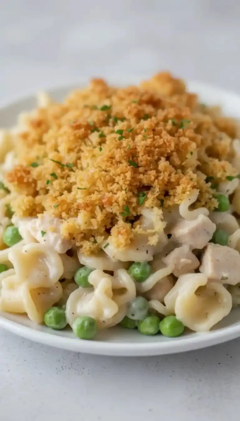 Delicious tuna casserole served in a baking dish, a comforting family meal.